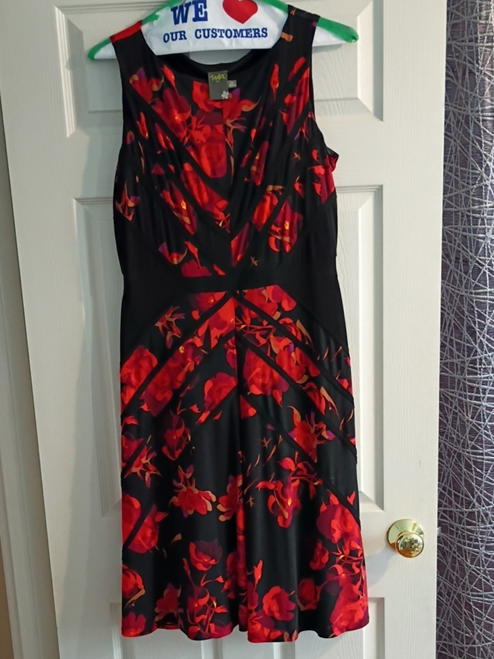 Taylor Black Dress with Red Floral Print